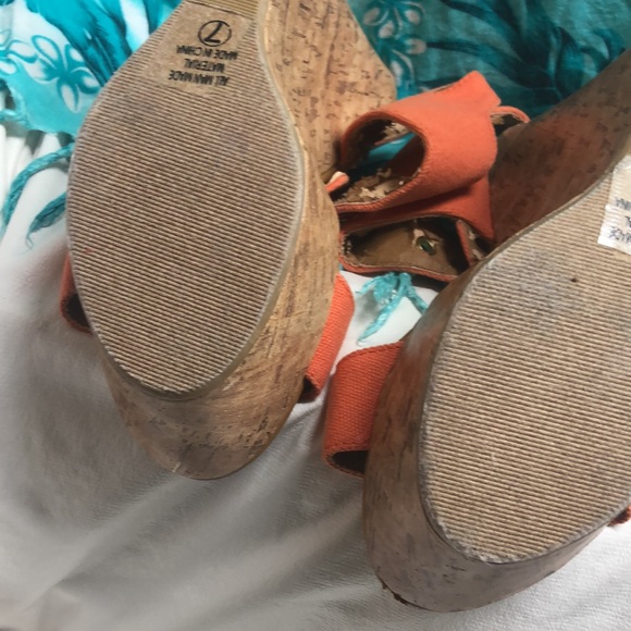 D 💖 size 7 orange cork wedges shoes wear 5.5” heel - Picture 8 of 10